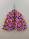 Pink Cotton Suzani Short Jacket | Handmade Embroidered Boho Coat | Floral Bohemian Festival Jacket | Ethnic Artisan Outerwear | Gift for Her