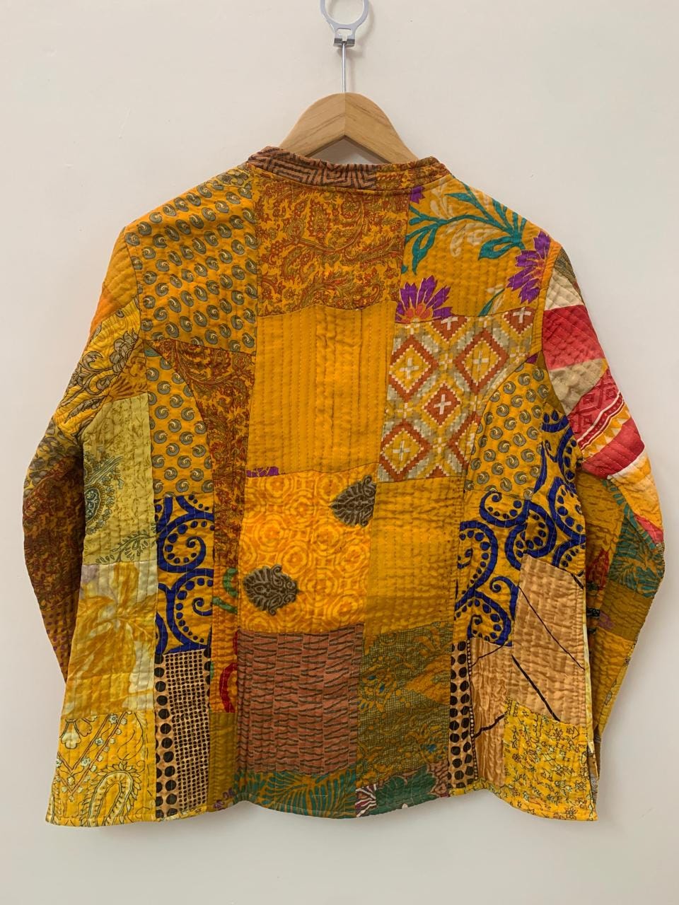 Boho Mustard Silk Quilted Patchwork Jacket | Style Wearable Art | Statement Layer Jacket | Kantha Coat | Short Jacket | Winter Wear Jacket