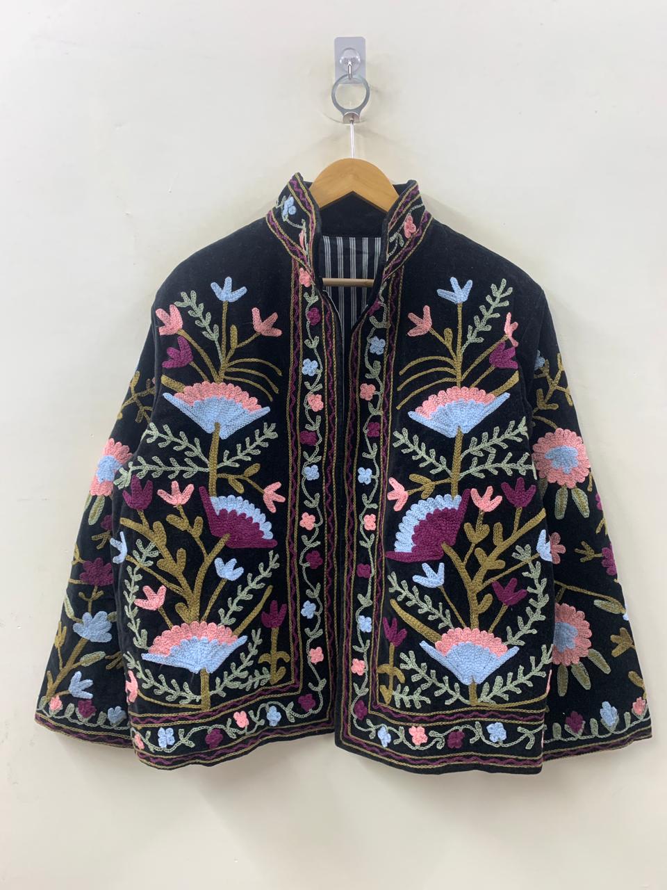 Suzani Velvet Jacket Women | Boho Embroidered Coat | Vintage Short Jacket | Winter Kimono Style Outerwear | Gift for Her | Statement Jacket
