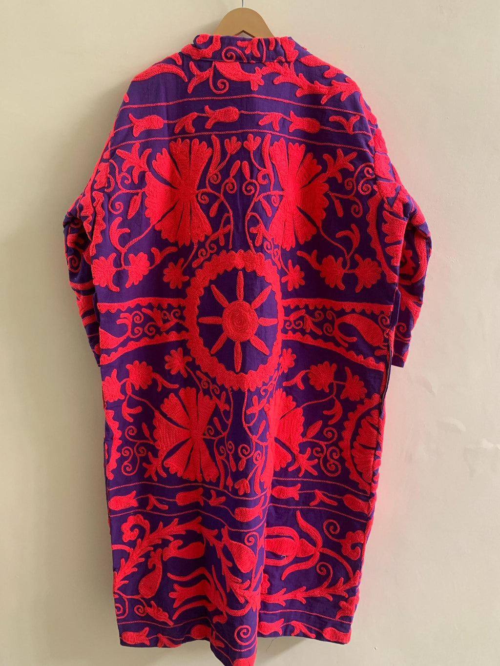 Embroidered Kimono Jacket Gift for Her | Unisex Boho Kimono | Purple Cotton Canvas Robe | Handmade Duster | Beach Cover Up | Festival Wear