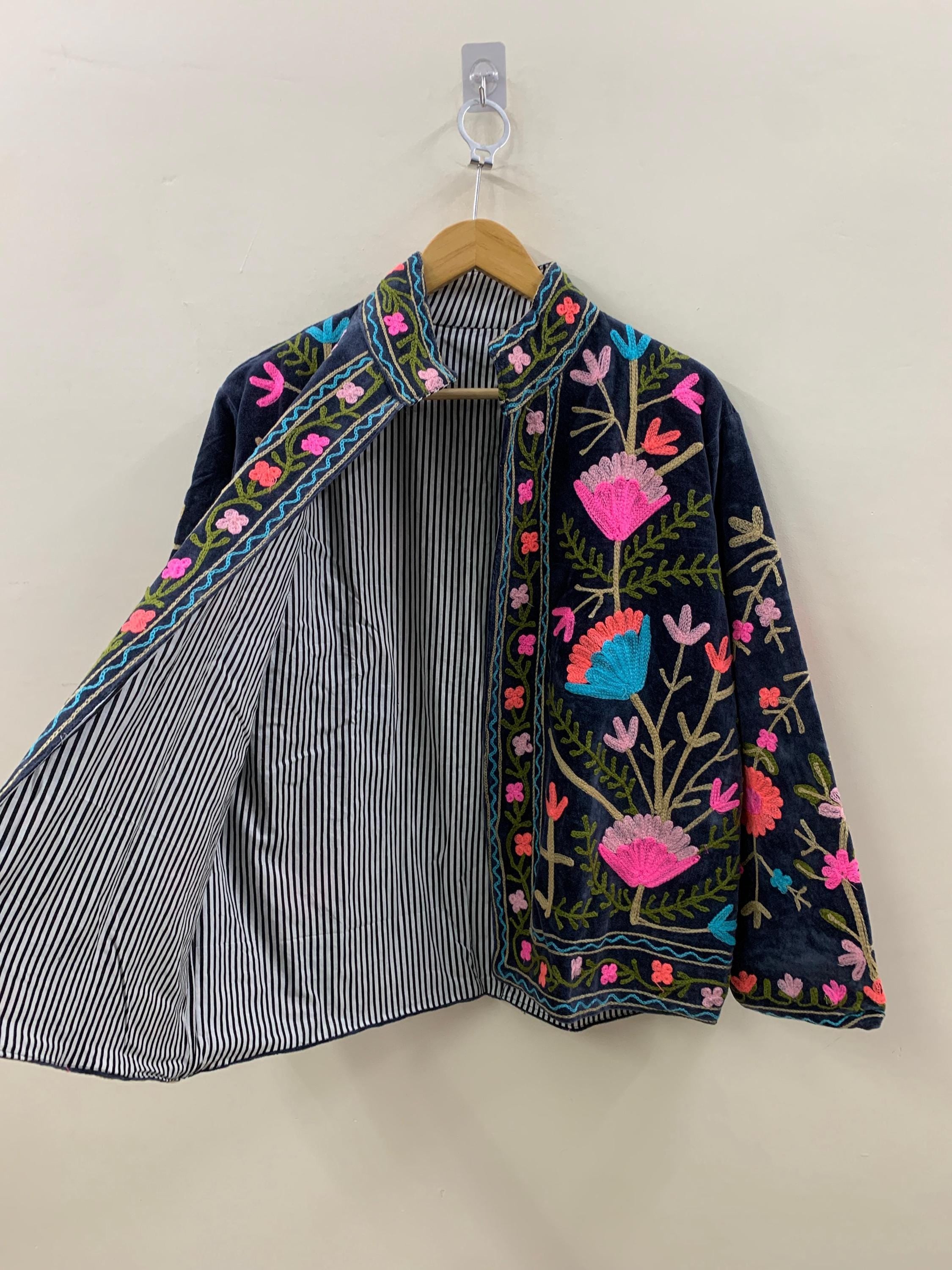 Black Suzani Velvet Short Jacket | Suzani Embroidery Jacket | Winter Wear Women's Jacket Coat | Suzani Coat | Gift For Her |Duster Jacket