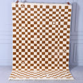 Hand-Tuffted Brown Checkered Moroccan Rug, Brown Checkered Wool Rug For Living Room, Home Decor, Christmas Gift, Custom Moroccan Area Carpet