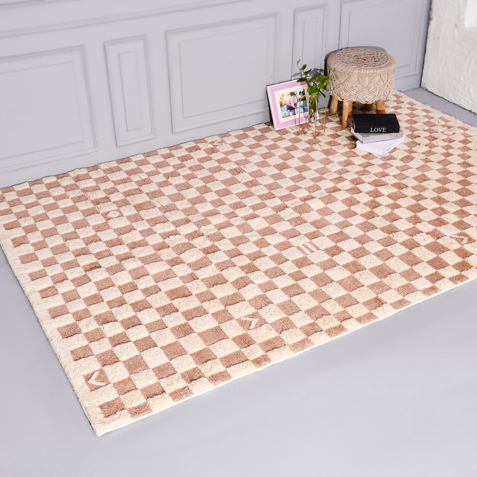 Moroccan Rug Beige- Berber Beige Rug- Grid Pattern Design- Beige Rug - Custom Moroccan Rug- Christmas Decor, Bedroom Rug, Home Decor Carpet