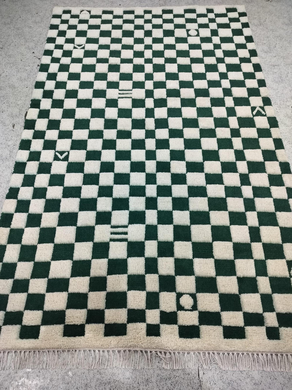 Green Checkered Moroccan Rug, 100% Wool Area Rug For Bedroom, Dining Area, Pet Friendly Moroccan Carpet, Custom Size Fluffy Area Rug