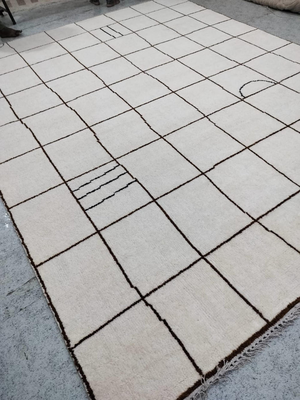 Berber-Beige Checkered Moroccan Rug, Handmade Shaggy Carpet For Bedroom, Living Room Decor, Custom Beni Ourain Wool Area Rug Free Delivery