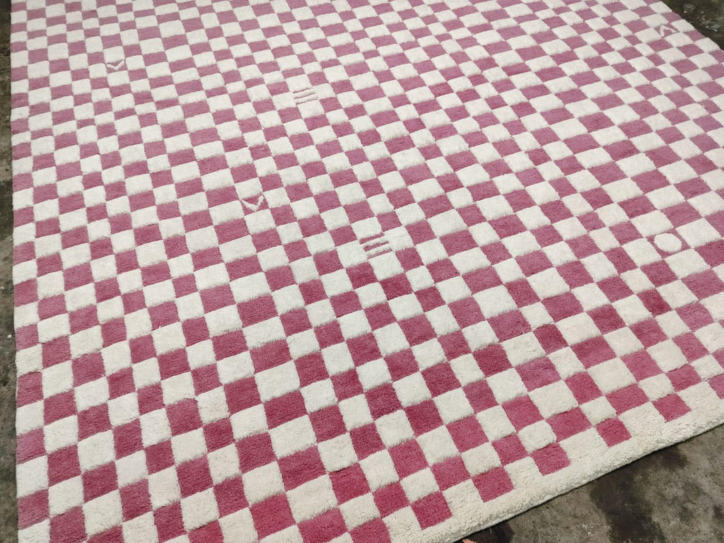 Beni-Ourain, Pink Moroccan Rug, Checkered Rug, Custom Area Rug For Home Decor, Living Area, Christmas Gift, Handwoven Wool Check Rug