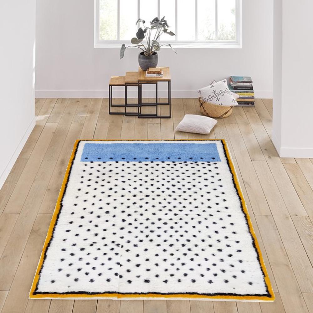 White-Blue Moroccan Rug, Handwoven Berber Style, Soft & Durable Area Rug for Living Room, Bedroom, Home Decor, Custom Size Areab Carpet