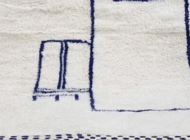 Moroccan Berber Rug Handmade, White Dark Blue Wool Area Rug, Abstract Boho Handwoven Carpet, Living Room Bedroom Decor Scandinavian Boho Rug