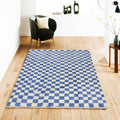 Blue Checkered Wool Rug | Cozy Home Decor, Soft and Durable, Perfect for Living Room & Bedroom, Handmade, Stylish Eco-Friendly Area Rug