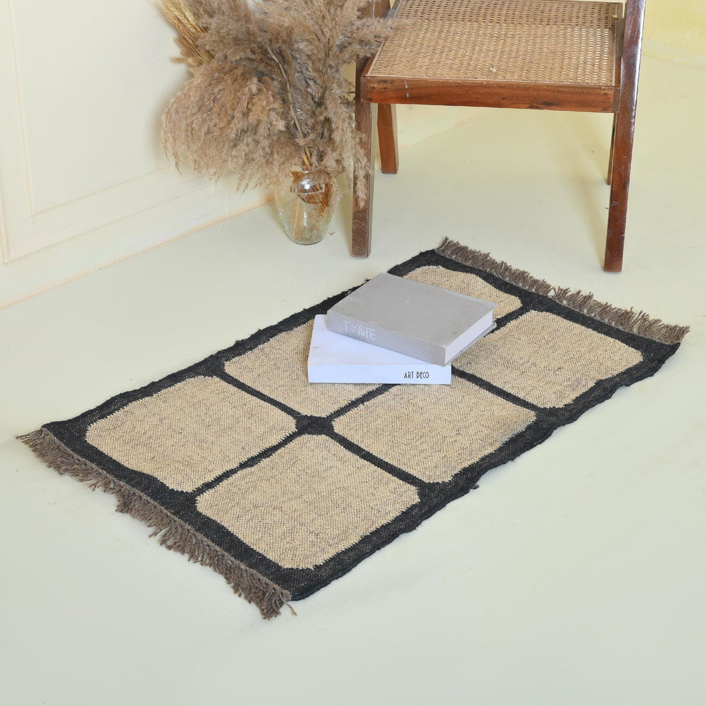 Big Checker Rug, Big Jute Rug, Big Checkered Jute Kilim Rug, Boho Decor, Handwoven Checkered Area Rug For Living Room Wool Jute Carpet