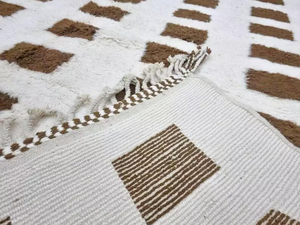 Handmade Moroccan Wool Rug, Modern Berber Beige Rug, Authentic Bohemian Area Rug, 100% Wool Checkered Area Carpet For Home Decor, Bedroom