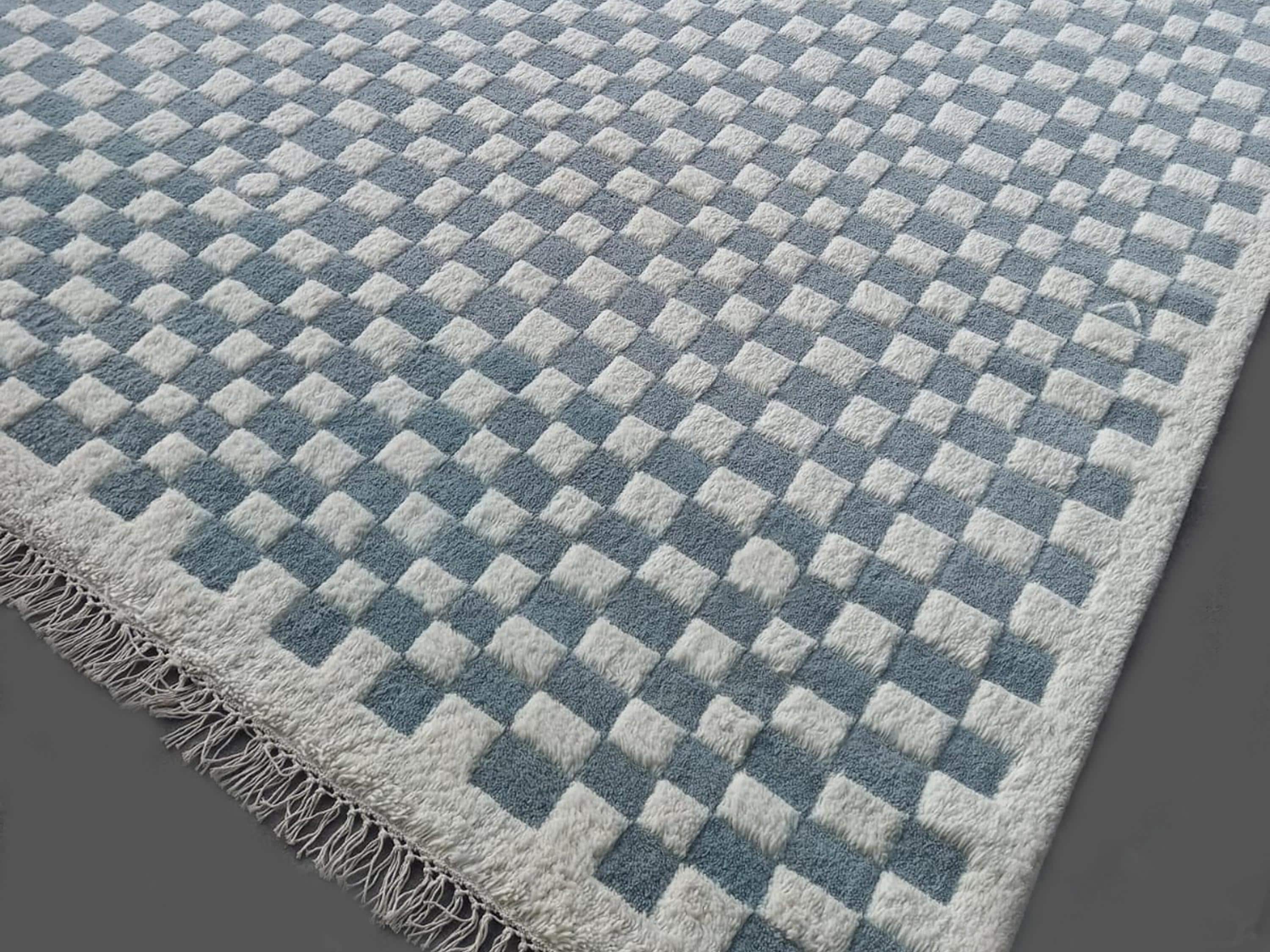 Irregular Checkered Area Rug, 8x10 Moroccan Rug For Your Floor, Custom Size Moroccan Rug, Unique Home Décor, Soft Texture & Durable Design