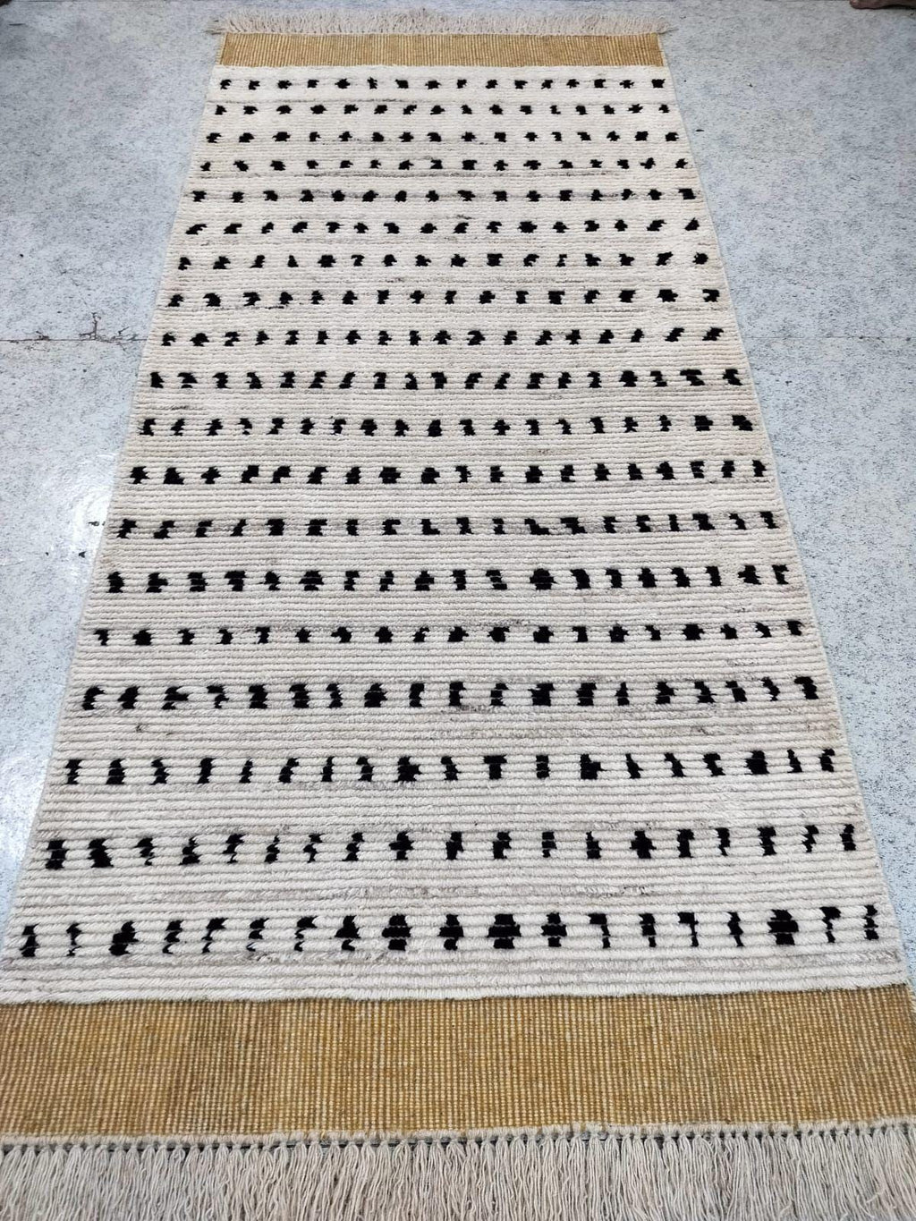 Made to Order White & Black Moroccan Rug, Dotted Wool Area Rug, Handmade Hand Knotted Berber Rug, Luxury Dining Room Carpet