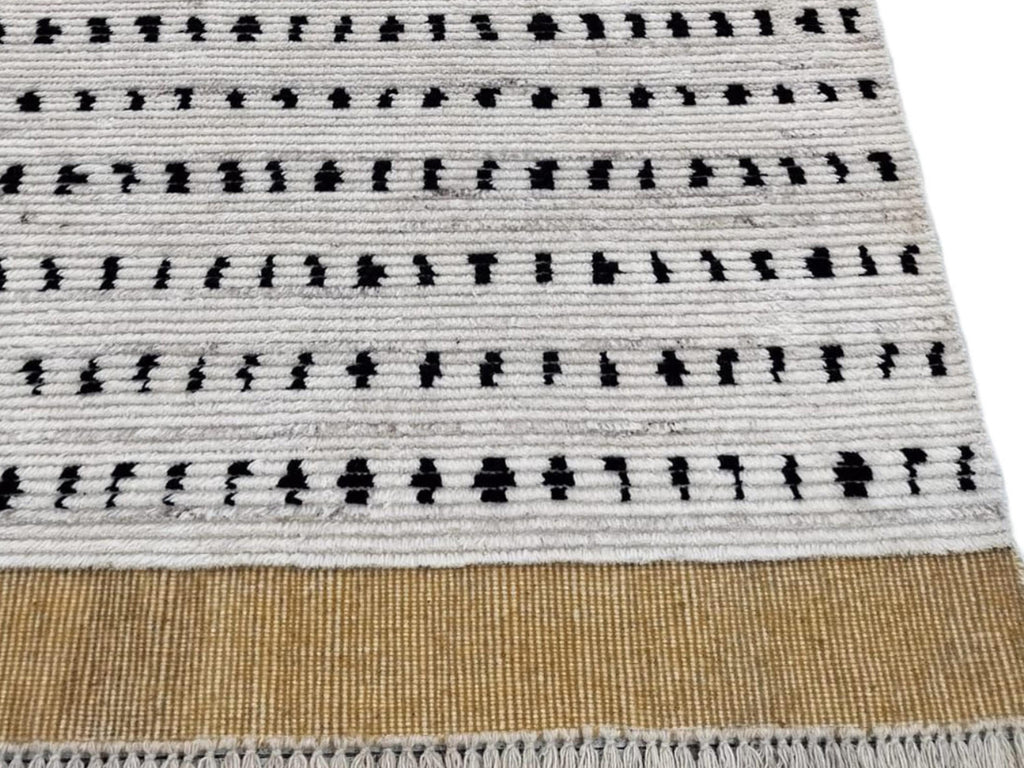 Made to Order White & Black Moroccan Rug, Dotted Wool Area Rug, Handmade Hand Knotted Berber Rug, Luxury Dining Room Carpet