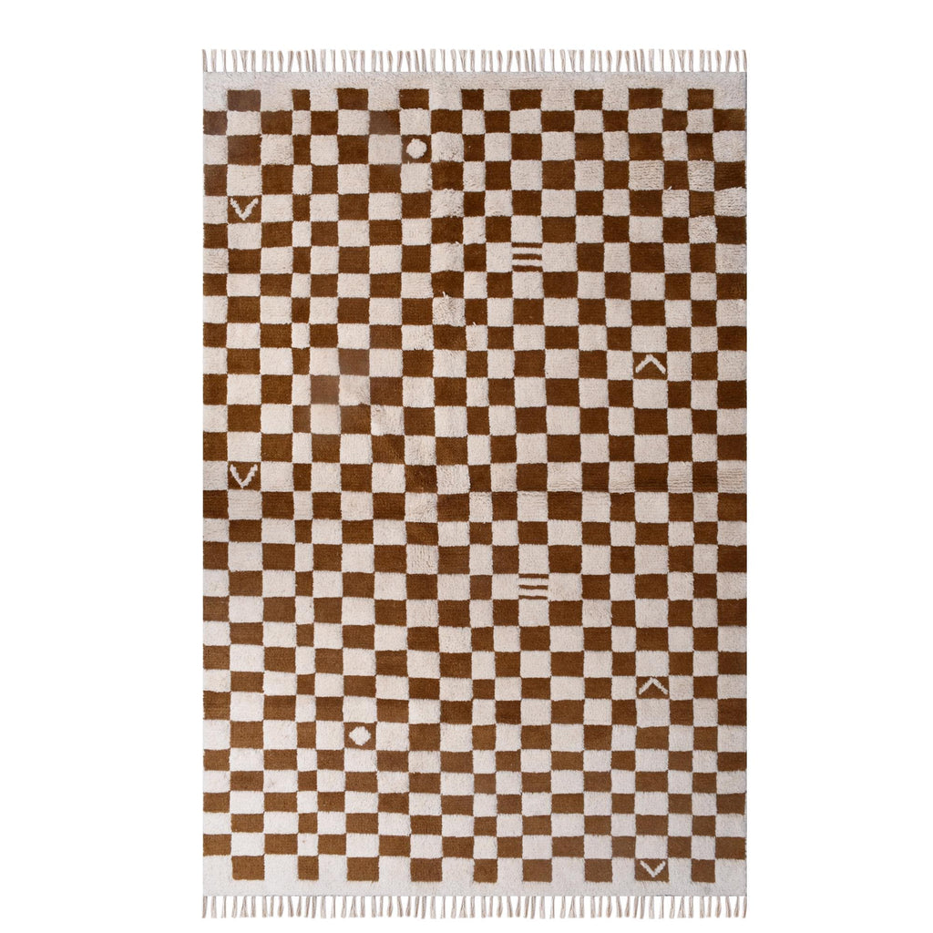 Brown Checkered Moroccan Rug, Brown Beni Ourain  Rug, Brown Wool Rug, Handmade Checkered Rug, Christmas Decor, Custom Design 8x10 FT Rug