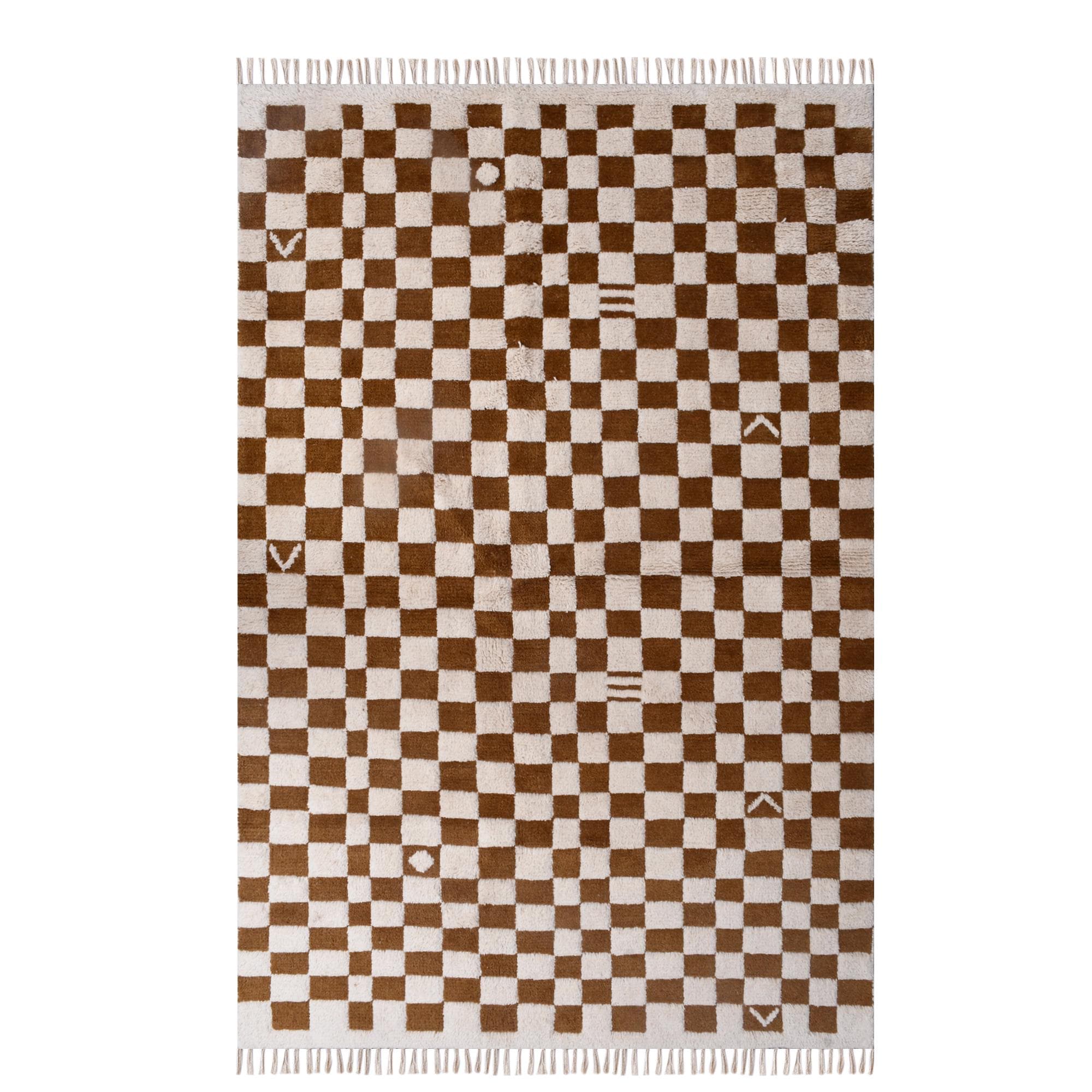 Brown Checkered Moroccan Rug, Brown Beni Ourain  Rug, Brown Wool Rug, Handmade Checkered Rug, Christmas Decor, Custom Design 8x10 FT Rug