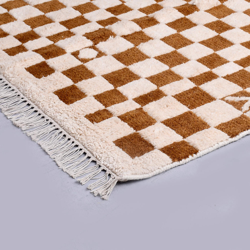 Brown Checkered Moroccan Rug, Brown Beni Ourain  Rug, Brown Wool Rug, Handmade Checkered Rug, Christmas Decor, Custom Design 8x10 FT Rug