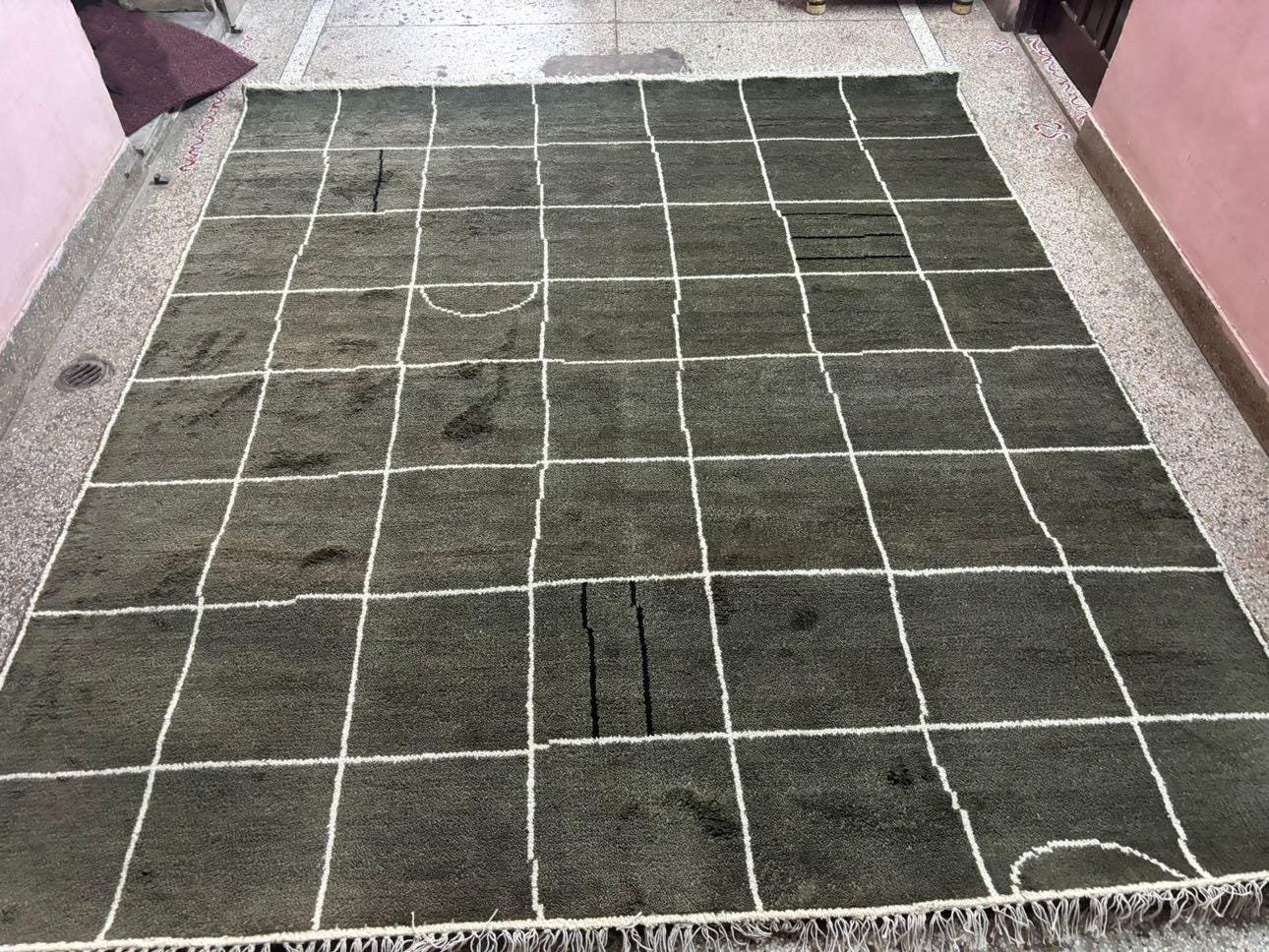 Checkered Rug, Checkerboard Carpet, Green Grid Design Carpet, Home Decor Grid Checkerboard Rug, Moroccan Area Carpet For Christmas