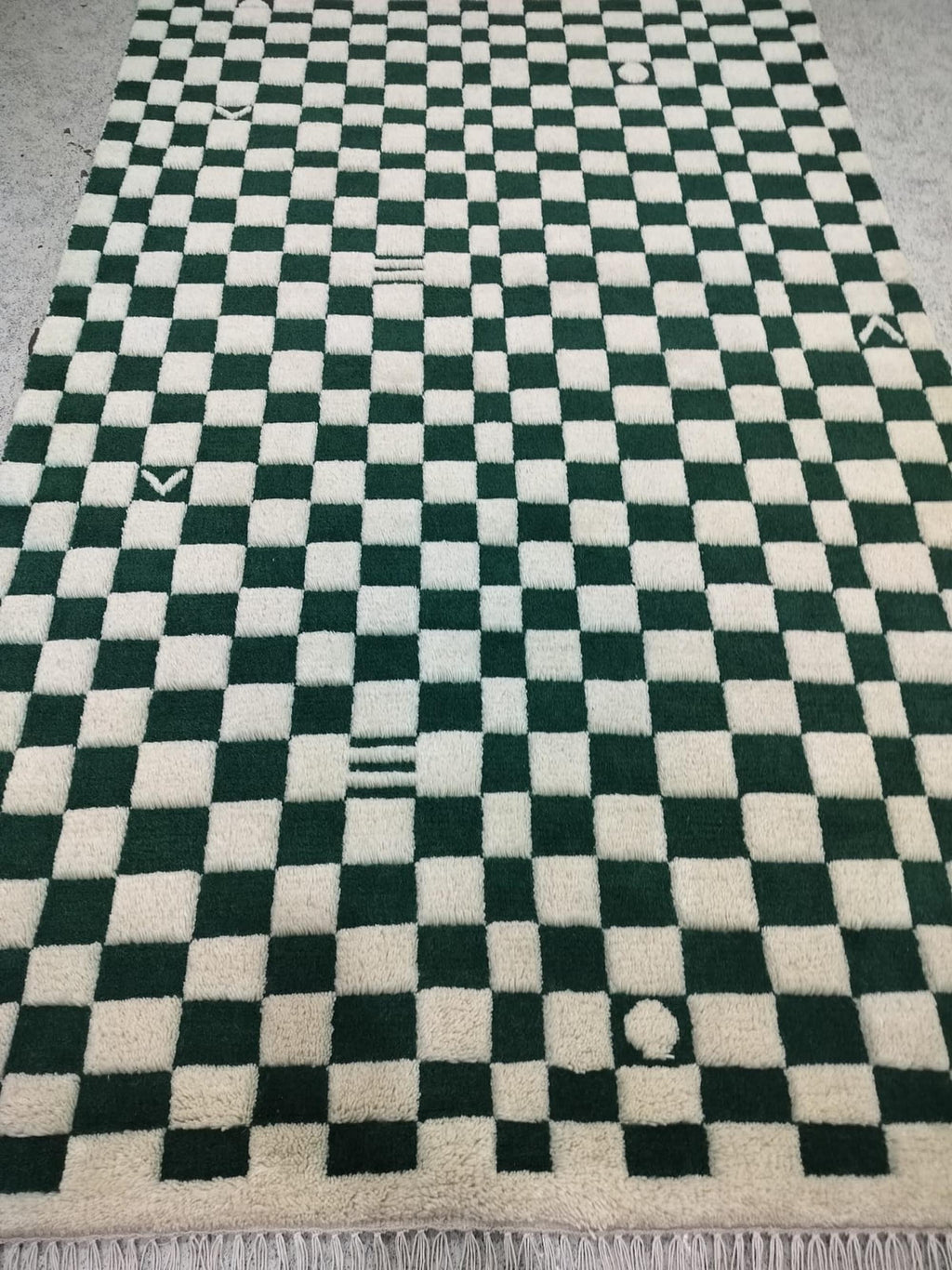 Green Checkered Moroccan Rug, 100% Wool Area Rug For Bedroom, Dining Area, Pet Friendly Moroccan Carpet, Custom Size Fluffy Area Rug