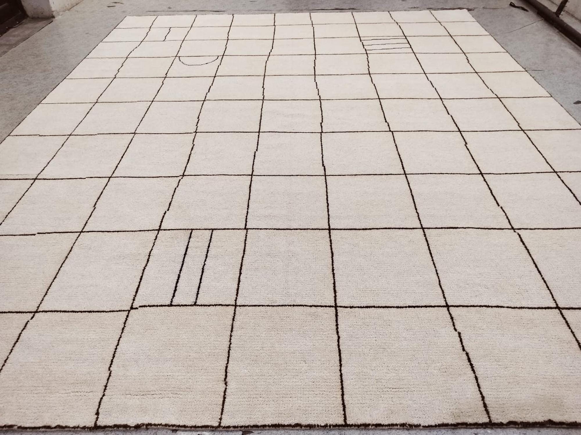 Berber-Beige Checkered Moroccan Rug, Handmade Shaggy Carpet For Bedroom, Living Room Decor, Custom Beni Ourain Wool Area Rug Free Delivery