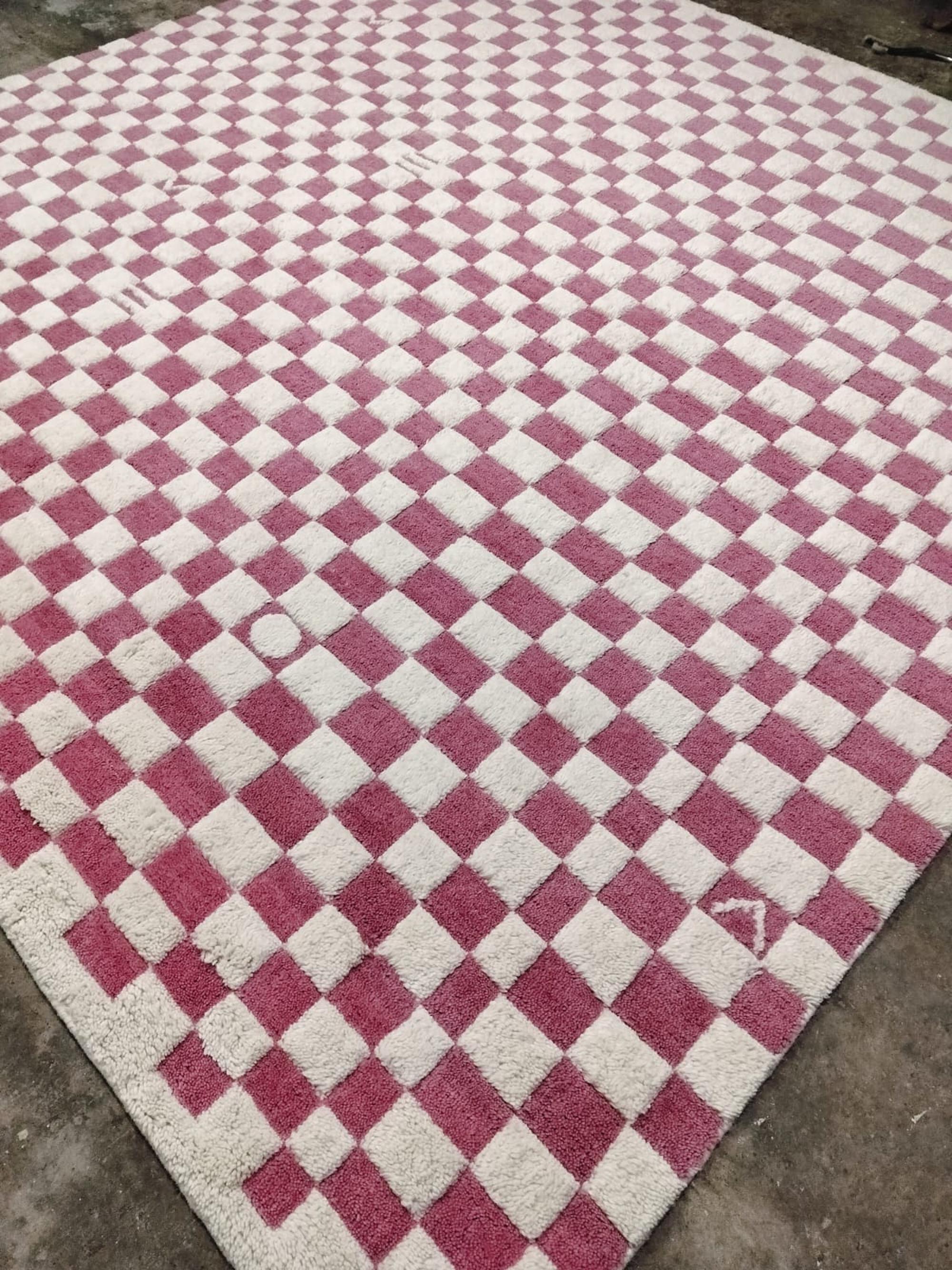 Beni-Ourain, Pink Moroccan Rug, Checkered Rug, Custom Area Rug For Home Decor, Living Area, Christmas Gift, Handwoven Wool Check Rug