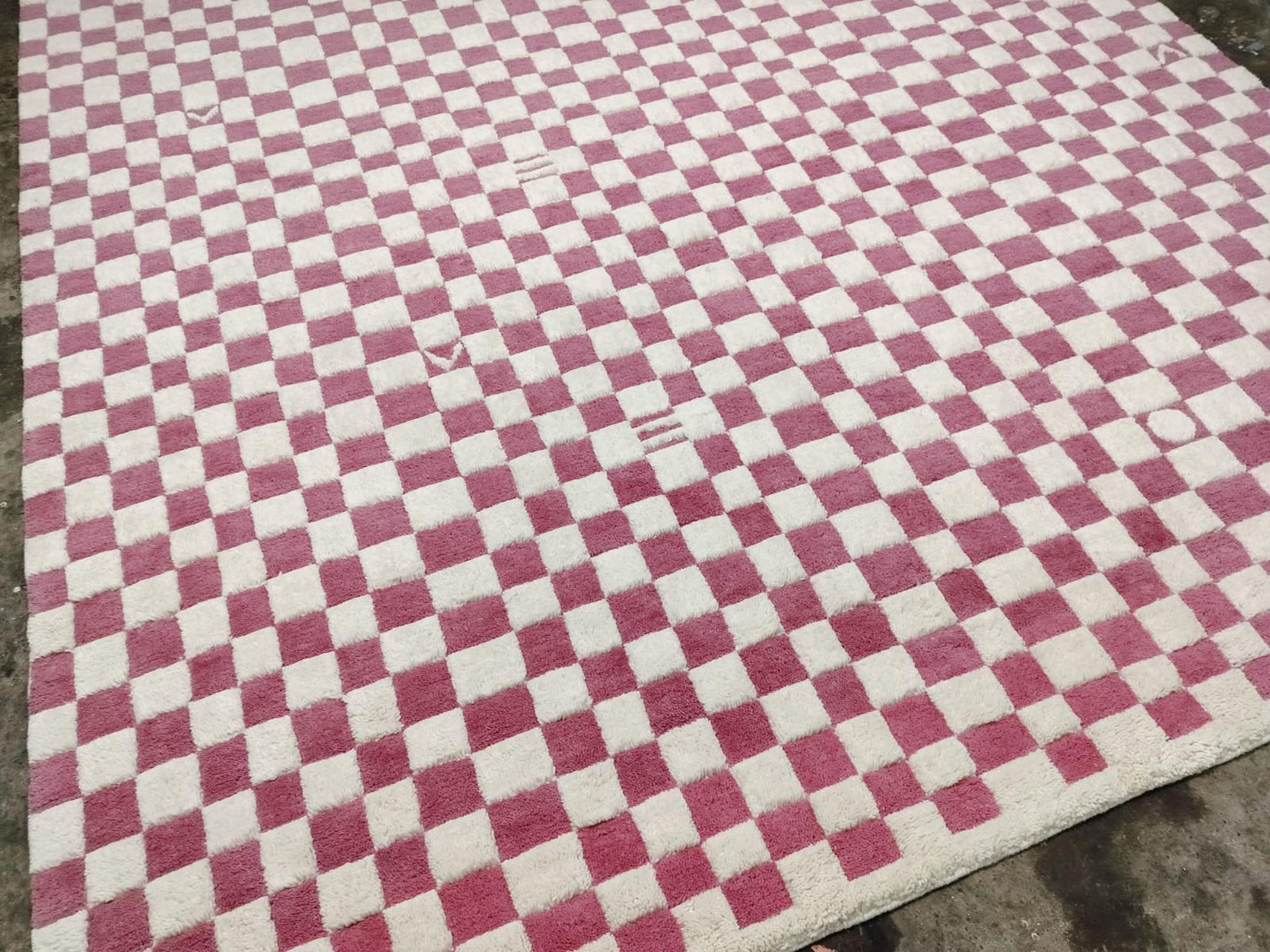 Beni-Ourain, Pink Moroccan Rug, Checkered Rug, Custom Area Rug For Home Decor, Living Area, Christmas Gift, Handwoven Wool Check Rug