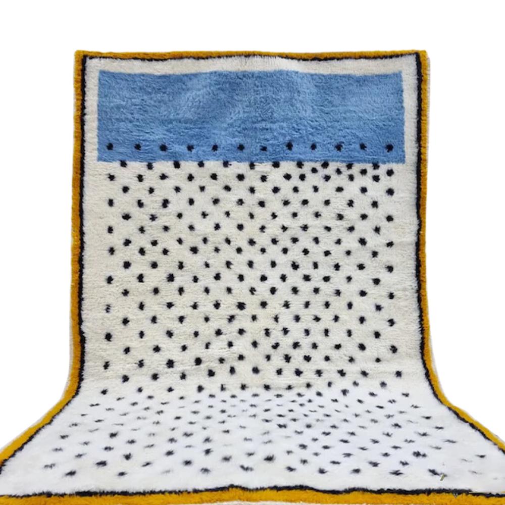 White-Blue Moroccan Rug, Handwoven Berber Style, Soft & Durable Area Rug for Living Room, Bedroom, Home Decor, Custom Size Areab Carpet
