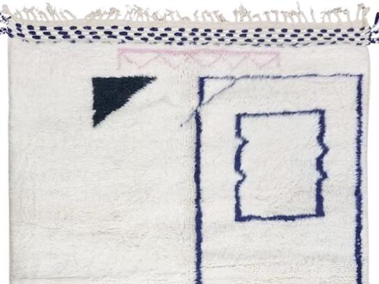 Moroccan Berber Rug Handmade, White Dark Blue Wool Area Rug, Abstract Boho Handwoven Carpet, Living Room Bedroom Decor Scandinavian Boho Rug