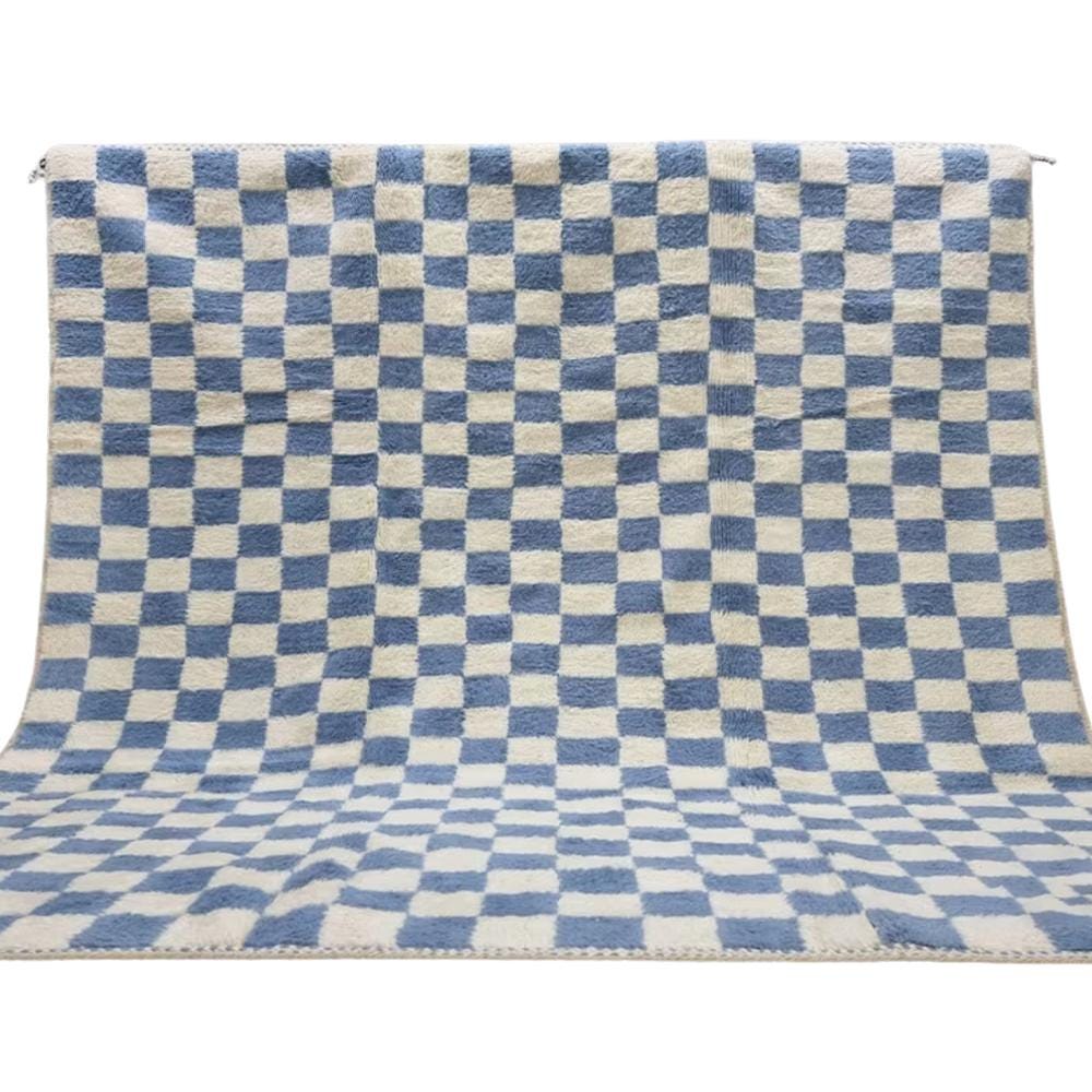 Blue Checkered Wool Rug | Cozy Home Decor, Soft and Durable, Perfect for Living Room & Bedroom, Handmade, Stylish Eco-Friendly Area Rug