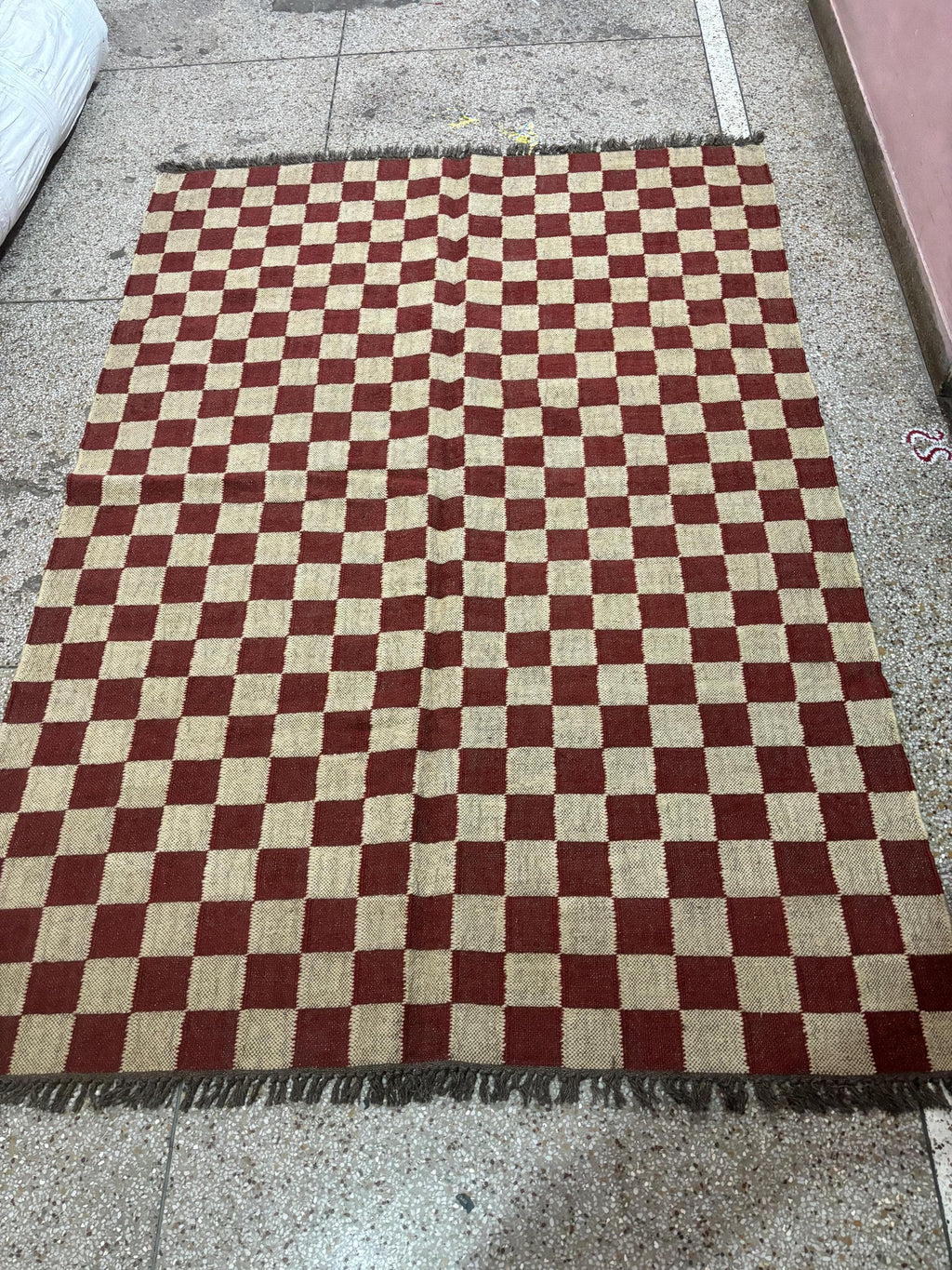 Checkered Wool Kilim Area Rug, Home Decor Jute Rug, Kitchen Rug, Bedroom Rug, 4X6 FT Jute Rug, Custom Size Jute Rug Christmas Decor