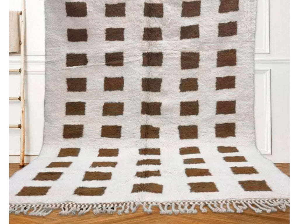 Handmade Moroccan Wool Rug, Modern Berber Beige Rug, Authentic Bohemian Area Rug, 100% Wool Checkered Area Carpet For Home Decor, Bedroom