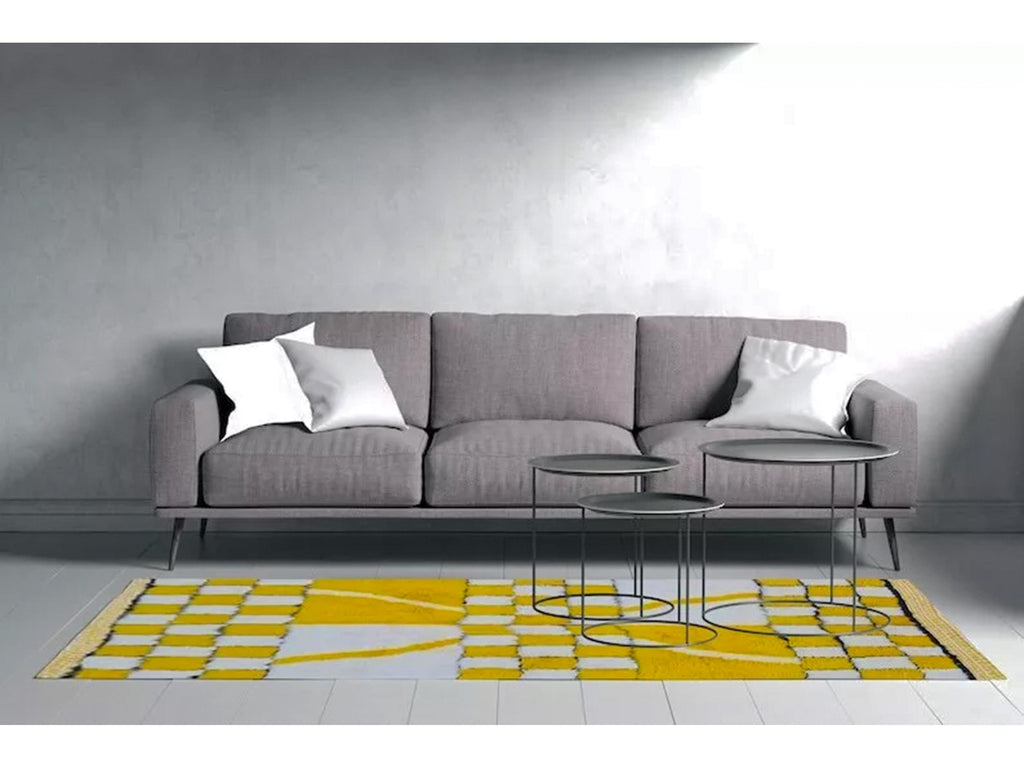 Yellow and White Checkered Berber Carpet, Handmade Moroccan Wool Rug For Your Living Room, Moroccan Mustard Rug, Sheep Wool Floor Rug