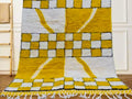 Yellow and White Checkered Berber Carpet, Handmade Moroccan Wool Rug For Your Living Room, Moroccan Mustard Rug, Sheep Wool Floor Rug