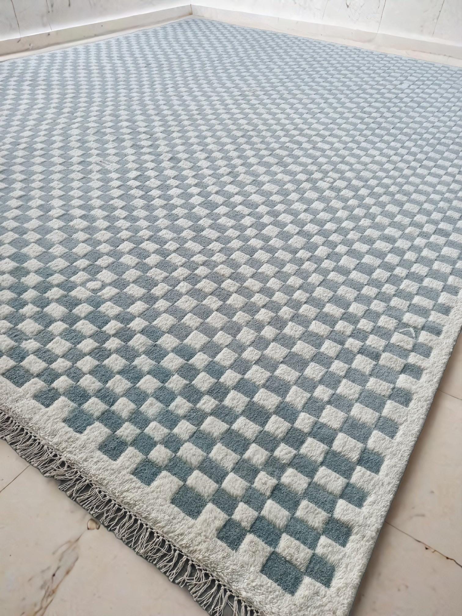 Irregular Checkered Area Rug, 8x10 Moroccan Rug For Your Floor, Custom Size Moroccan Rug, Unique Home Décor, Soft Texture & Durable Design