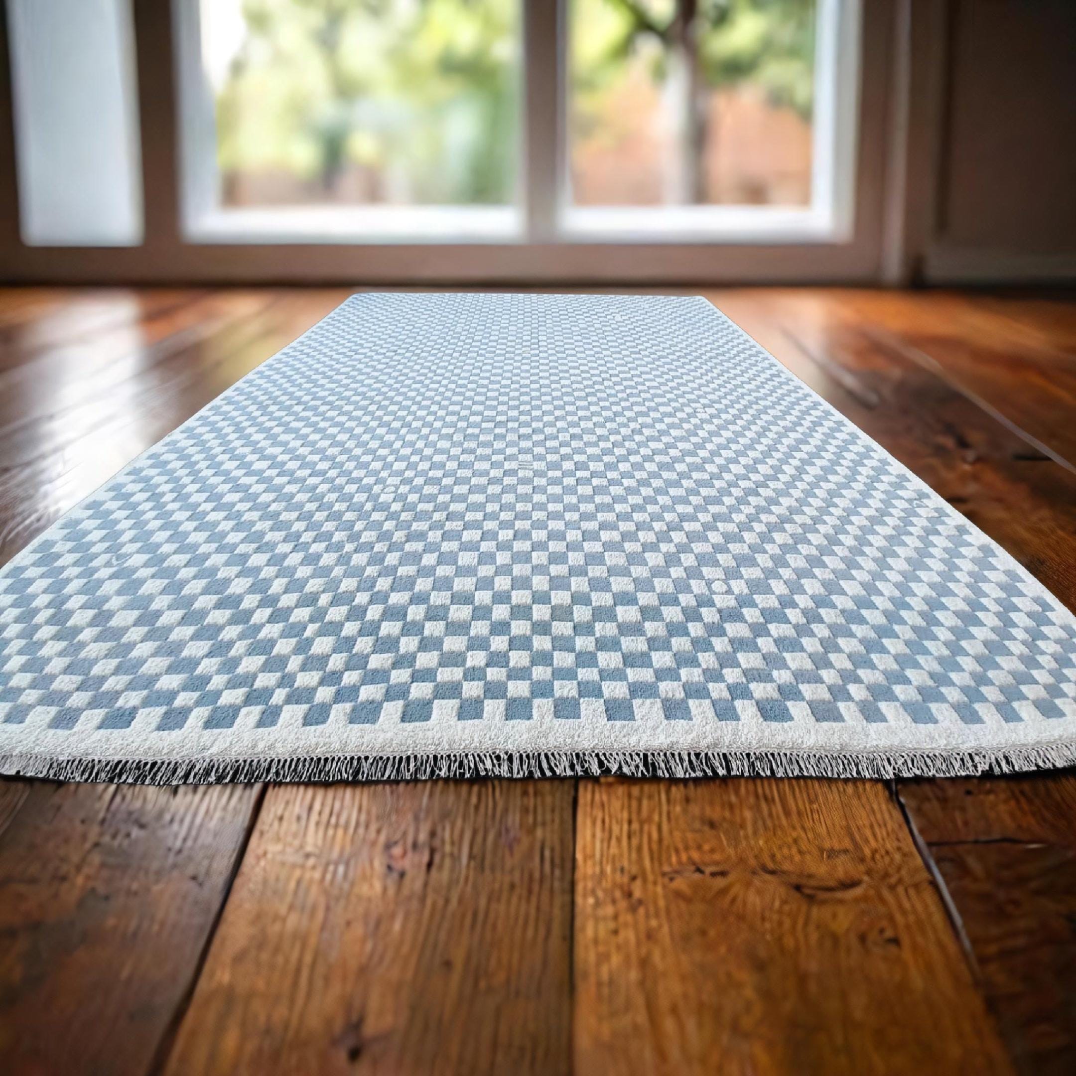 Irregular Checkered Area Rug, 8x10 Moroccan Rug For Your Floor, Custom Size Moroccan Rug, Unique Home Décor, Soft Texture & Durable Design