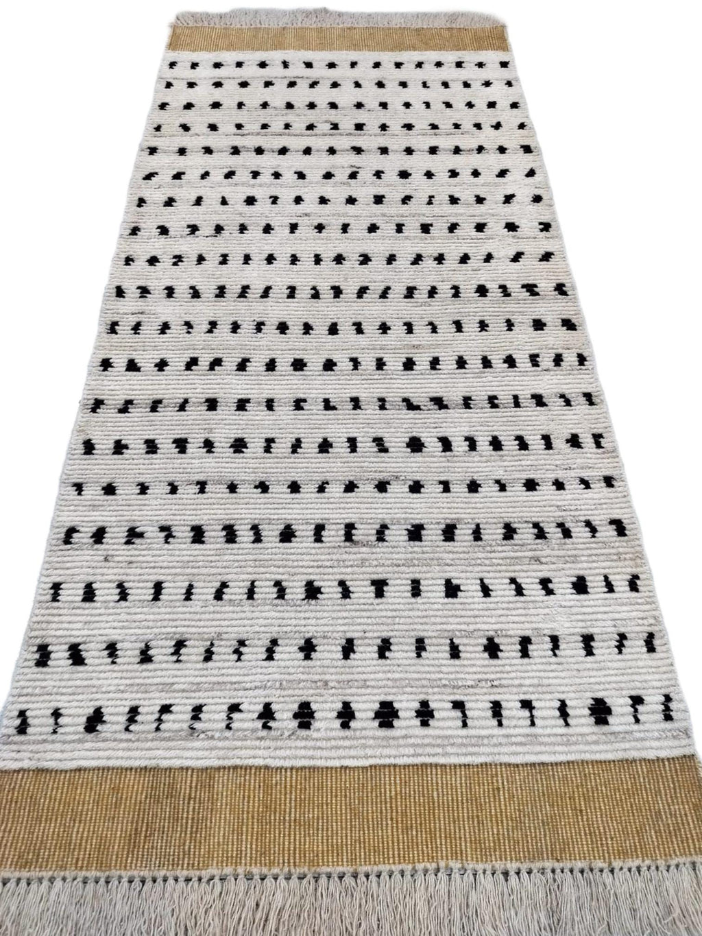Made to Order White & Black Moroccan Rug, Dotted Wool Area Rug, Handmade Hand Knotted Berber Rug, Luxury Dining Room Carpet