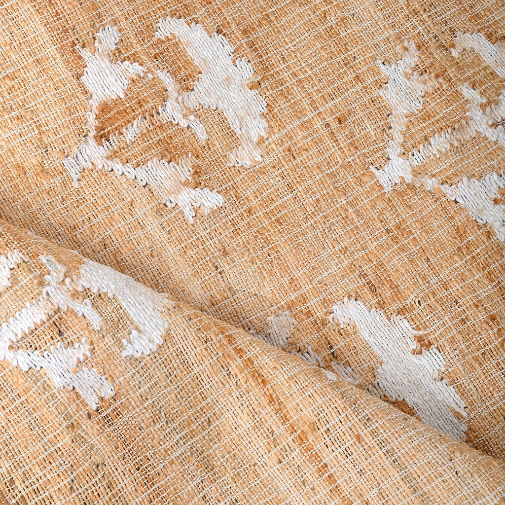 Handmade Flower Jute Rug - Boho Natural Area Rug with White Flower Pattern - Handwoven High Quality Jute Rug, Flatweave Rug, Bedroom Rug