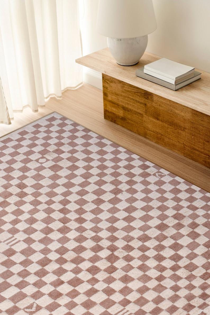 Moroccan Rug Beige- Berber Beige Rug- Grid Pattern Design- Beige Rug - Custom Moroccan Rug- Christmas Decor, Bedroom Rug, Home Decor Carpet