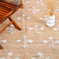 Handmade Flower Jute Rug - Boho Natural Area Rug with White Flower Pattern - Handwoven High Quality Jute Rug, Flatweave Rug, Bedroom Rug