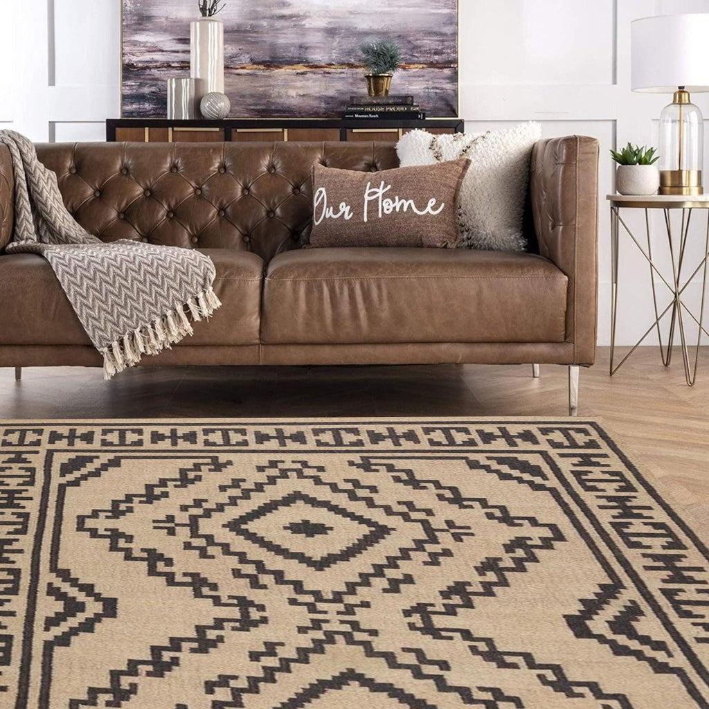 Handwoven Jute Kilim Rug – 5x8 ft , Modern Kilim Area Rug , Natural Beige & Black Tribal Carpet,Farmhouse, Minimalist,Custom Sizes