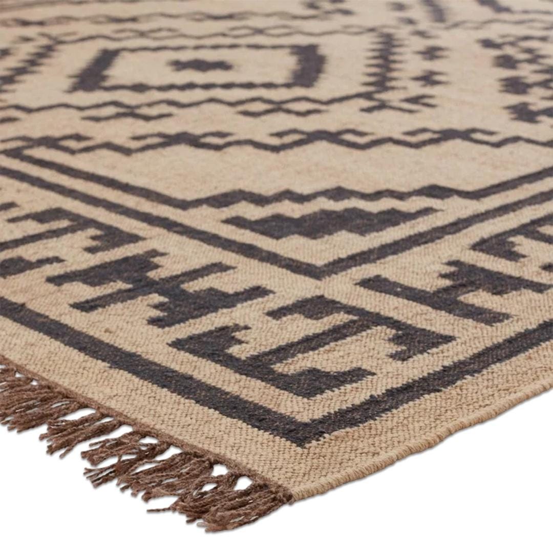 Handwoven Jute Kilim Rug – 5x8 ft , Modern Kilim Area Rug , Natural Beige & Black Tribal Carpet,Farmhouse, Minimalist,Custom Sizes