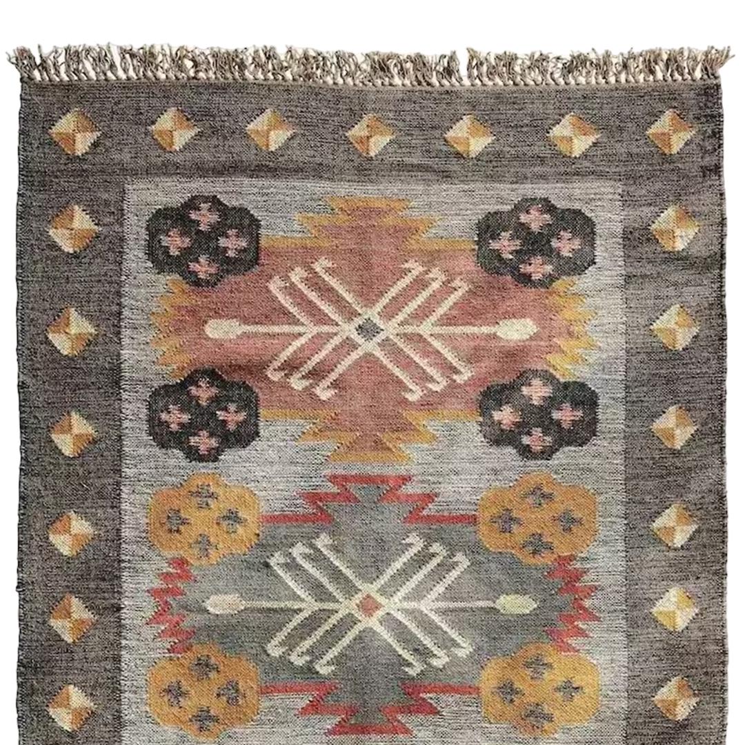 5x8 Wool Jute Kilim Rug | Handmade Vintage Area Rug | Boho Home Decor | Custom Size Available