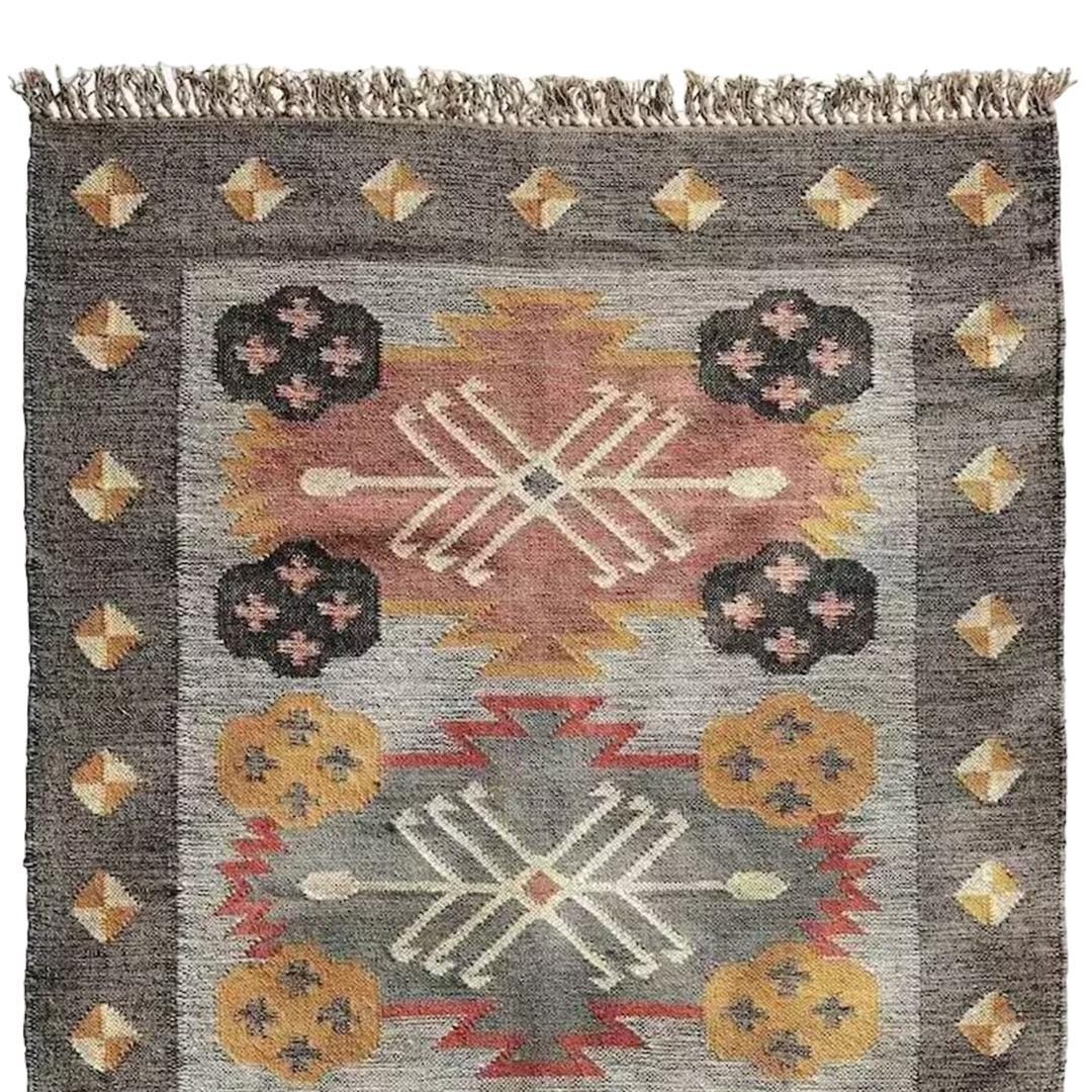 Beige Grey Wool Jute Kilim Rug, Premium Flatweave Handwoven Scandinavian Rug, Boho Home Decor Modern Scandi Decor ,Wool Jute Area Rug