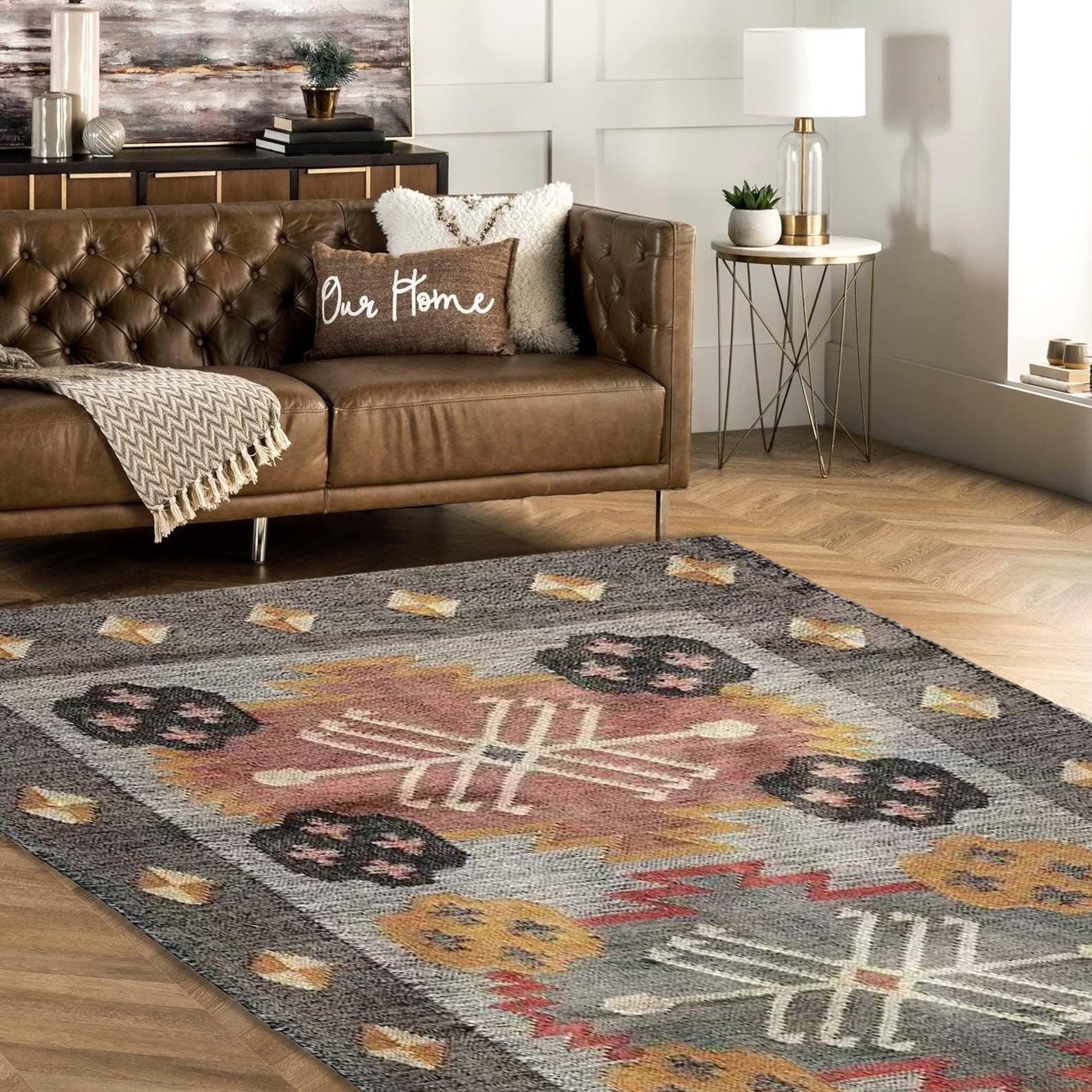 Beige Grey Wool Jute Kilim Rug, Premium Flatweave Handwoven Scandinavian Rug, Boho Home Decor Modern Scandi Decor ,Wool Jute Area Rug