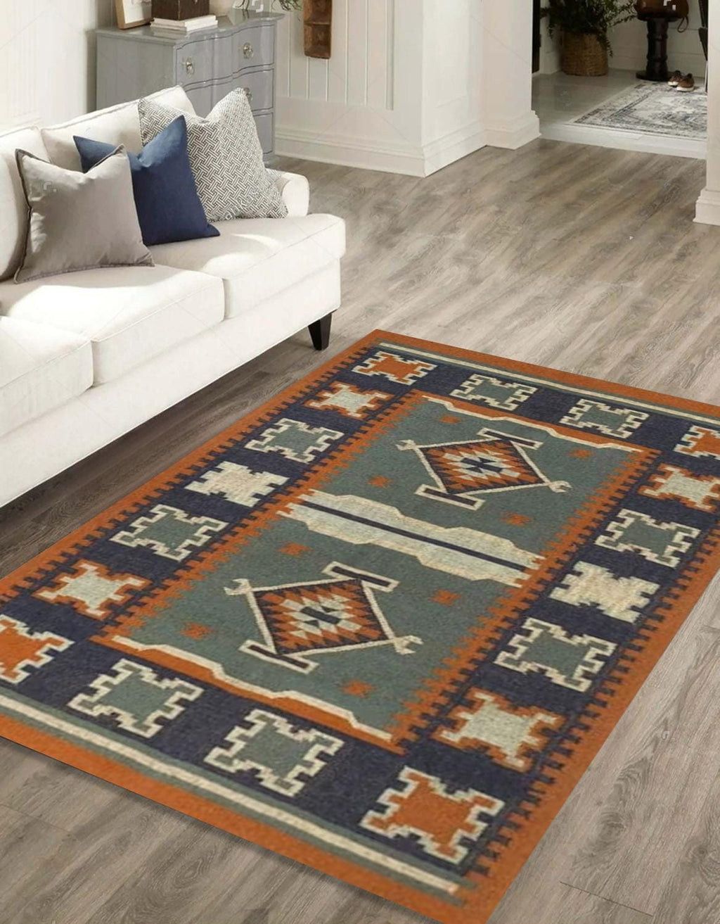 Handwoven Kilim Rug, Handmade Wool and Jute Dhurrie, Traditional Indian Jute Area Rug, Wool and Jute Rug Handmade, Kilim Dhurrie Rug