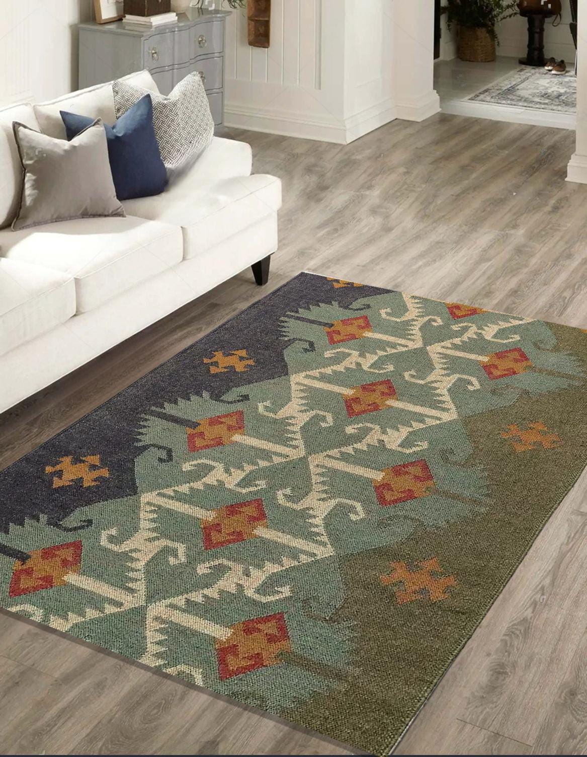 4x6 Ft Wool Jute Kilim Rug Handwoven Turkish Kilim Rug Bohemian Vintage Area Rug Indian Home Décor Kilim Rug Flatweave Rug