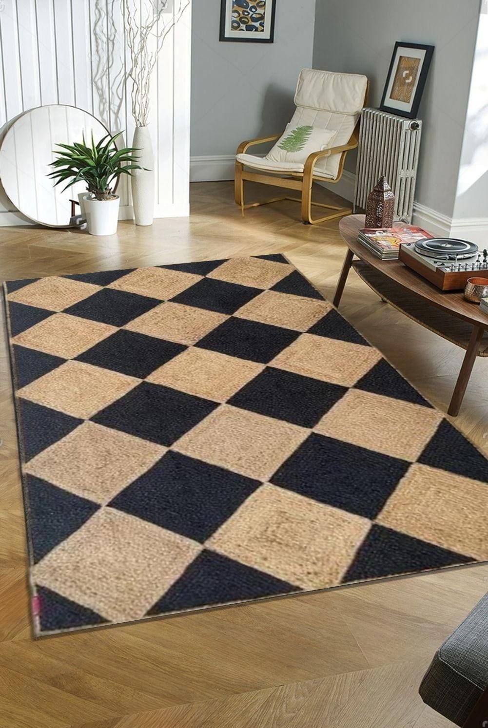 Checkered Jute Rug, Custom Size Runner Rug, Hallway Runner, Boho Jute Rug, Large Jute Rug, Checker Board Rug, Indian Jute Rug