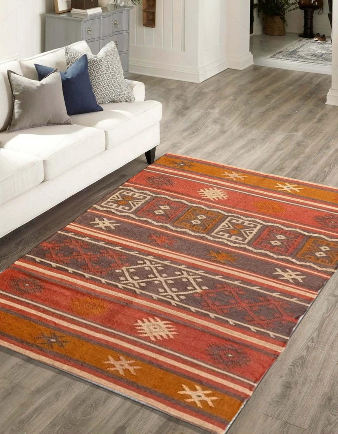 Multicolor Jute Rug ,Custom Runner Rug, Boho Hallway Runner ,Large Jute Rug ,Checkerboard Carpet Handmade Indian Jute Area Rug ,Rustic Decor