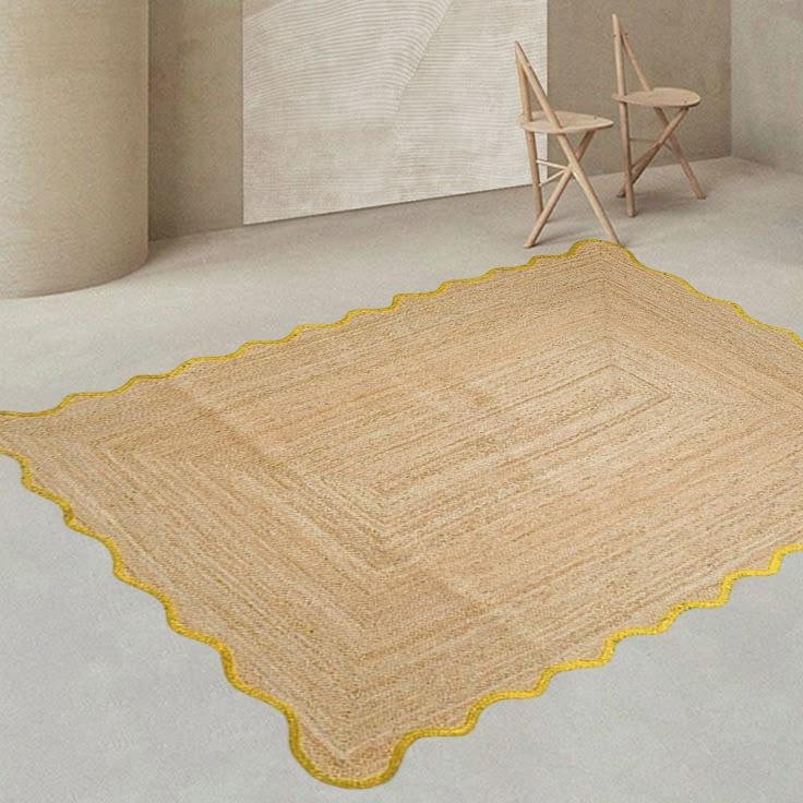 Natural Scalloped Jute Rug ,Handwoven Braided Jute Area Rug ,Scallop Pattern Rug,Custom Decorative Rug ,Boho Natural Jute Carpet