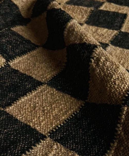 Black Diamond Mosaic Area Rug, Checkerboard Black White Rug, Ecofriendly Dhurrie Kilim, Bedside Area Rug, Large Custom Size Rug